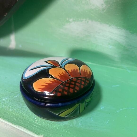 Handcrafted Floral Ceramic Small Trinket Box - Multicolor 2.5" - Picture 15 of 16